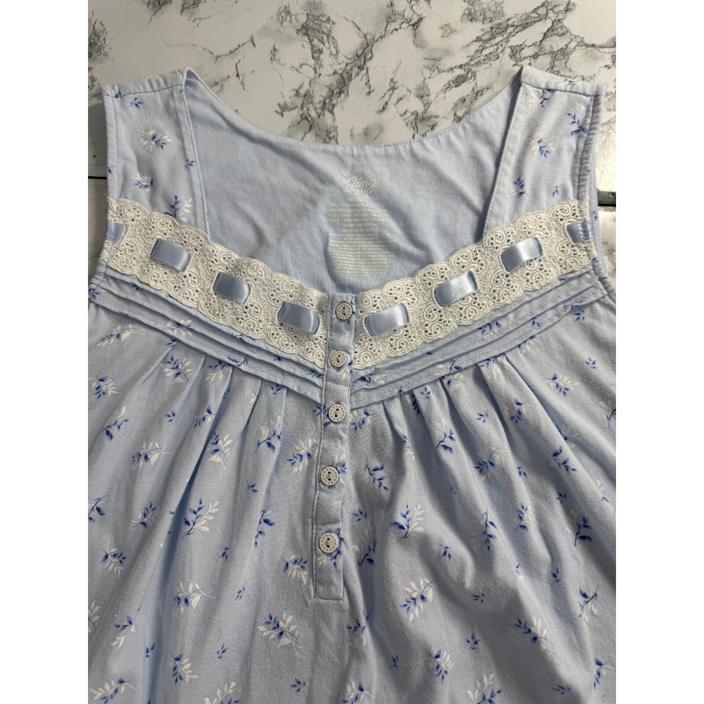 Lanz Salzburg Nightgown Gown Blue Floral Sweetheart Lace Trim 33" Length Size M - Picture 8 of 9